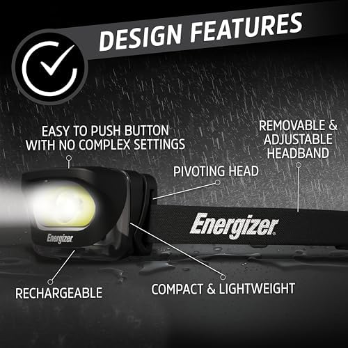 Energizer LED Rechargeable Headlamp (2-Pack), Black, LED Headlamp with Red Light Option, USB Charging Cables Included, Black