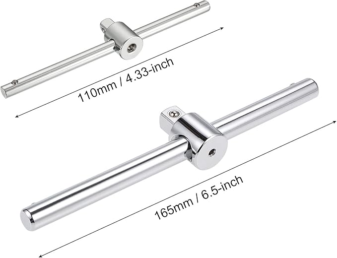 uxcell 1/4" & 3/8" Drive Sliding Wrench Breaker Bar Set of 2 Pcs, Adjustable T-Handle Socket Hand Tool
