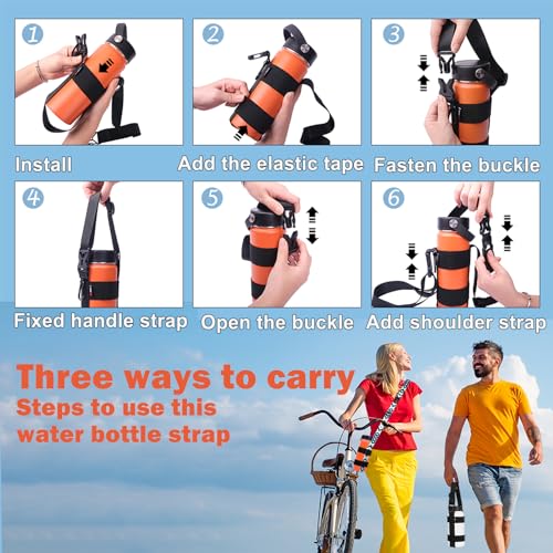 HEYSKAY Water Bottle Holder with Strap, Water Bottle Sling with Adjustable Shoulder Strap and Carabiner for Owala FreeSip 24-40oz, Hydro Flask and Universal Water Bottles, for Walking, Hiking(Black)