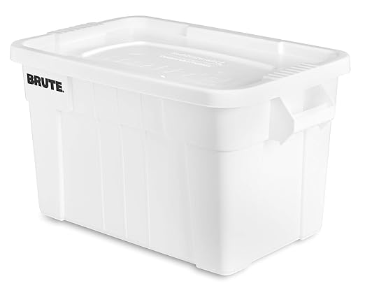 Rubbermaid Commercial Products BRUTE Tote Storage Container with Lid-included, 20-Gallon, White, Reusable Boxes for Moving/Storing in Garage/Basement/Attic/Jobsite/Truck/Camping