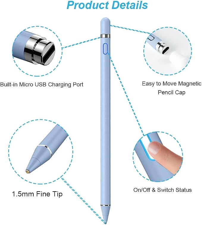 DOGAIN Active Stylus Pen for Touchscreen, iPad Pencil 1.5mm Fine Point Pen