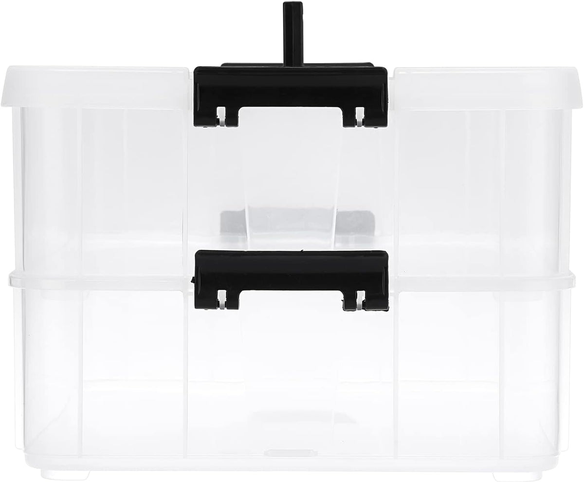 BTSKY 2 Layer Stack & Carry Box, Plastic Multipurpose Portable Storage Container Box Handled Organizer Storage Box for Organizing Stationery, Sewing, Art Craft, Jewelry and Beauty Supplies Black