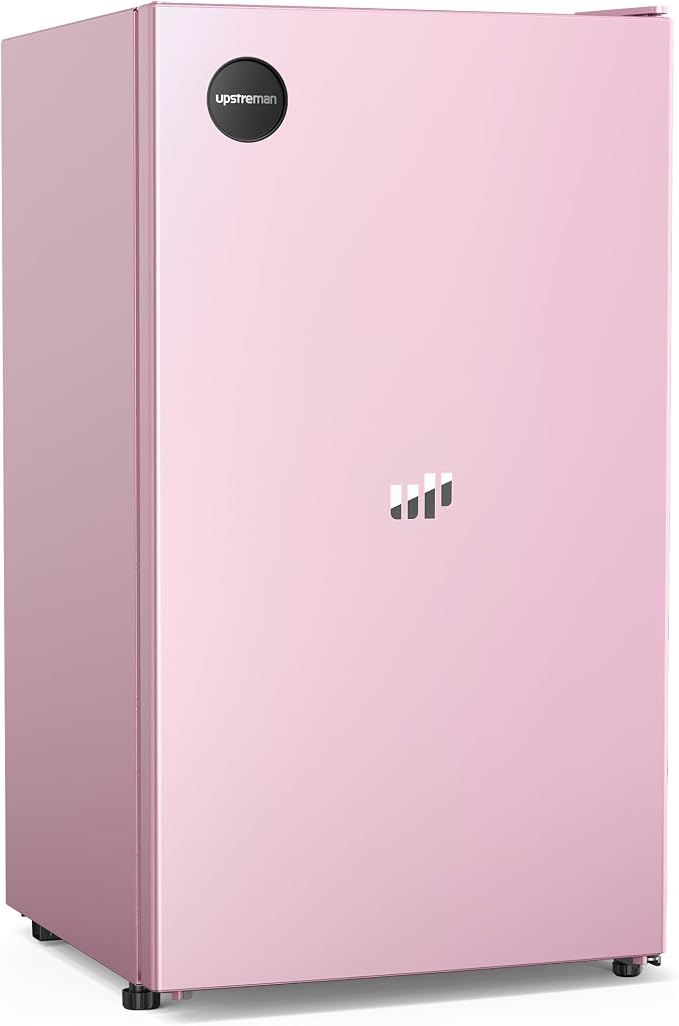 Upstreman 3.2 Cu.Ft All-Refrigerator Mini Fridge, Pink-CR32 | Petal Pink Finish, 7-Level Thermostat, ENERGY STAR Certified, Reversible Door, Small Fridge for Office, Bedroom or Dorm
