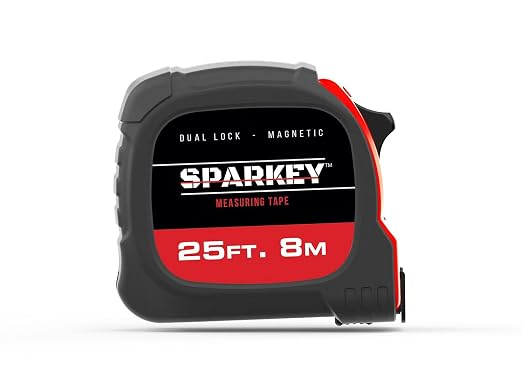 Sparkey 25ft/8M Retractable Magnetic Measure Tape — Metric Measuring Tool