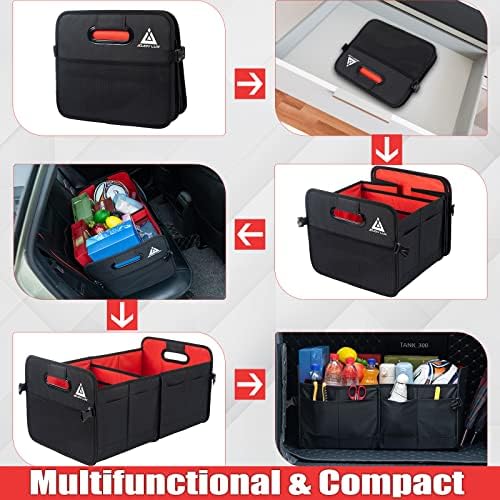 JOJOY LUX Car Trunk Organizer with Multi Compartments - Automotive Collapsible Cargo Containers with 11 Pockets &amp; Reinforced Handles, Vehicle Grocery Organizer Bin Caddy Bag for SUV Van Truck