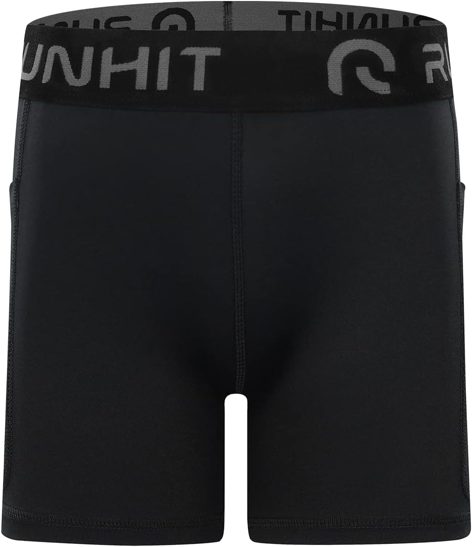 Runhit 4" Youth Girls Volleyball Shorts - Spandex Compression Biker Shorts with Pockets for Dance & Gymnastics