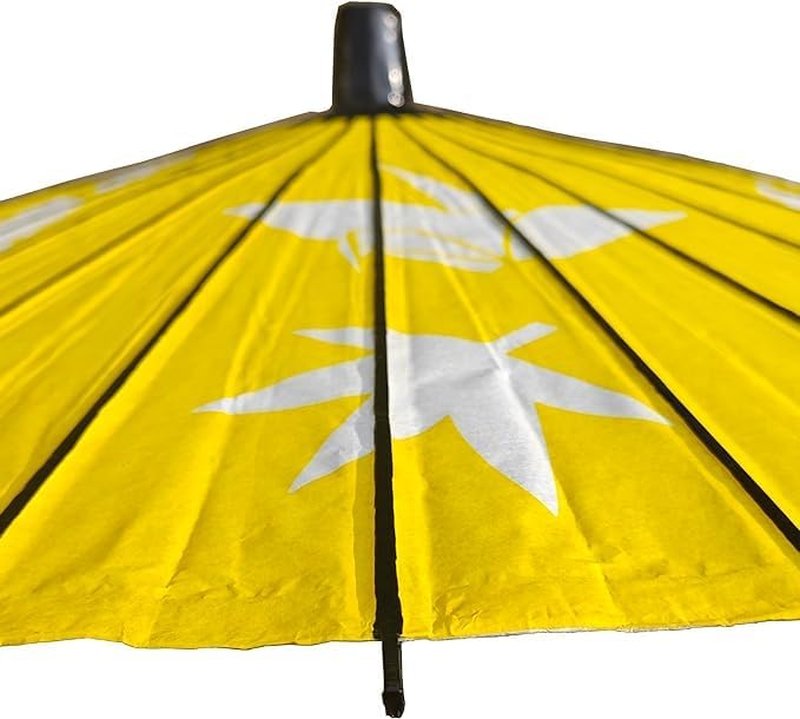 山本竹細工屋 （YAMAMOTOTAKIZAYIKUYA) Japanese Style Folding Umbrella with Handle for Dancing or Photography Yellow Folded Crane