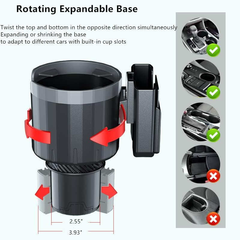 Expandable Car Cup Holder NEW 3-in-1 with Phone Holder and Card Slot Adjustable Cup Holder for Car Cup Holder Expander Suitable for bottles ranging from 10 oz to 38 oz Large Cup Holder Adapter for Car