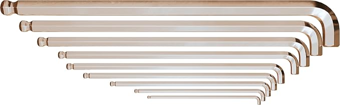 NordWolf 9-Piece Metric Stubby Allen Wrench Set, S2 Steel Long Arm Ball End Hex L-Keys, Sizes 1.5mm to 10mm