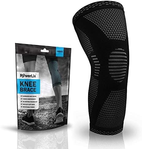 POWERLIX Knee Compression Sleeve - Ultimate Knee Support for Running & Sports | Black, Large
