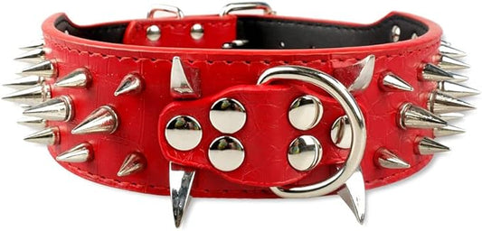 Serijoars Spiked Studded Dog Collar, PU Leather Dog Collar, Adjustable Pet Collars for Medium or Large Breed Pet (M, Red5)