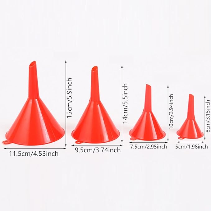 4pcs/set Kitchen Funnel for Filling Bottles Kitchen Funnel Wide Mouth PP Home Lab Flask Powder(Red)
