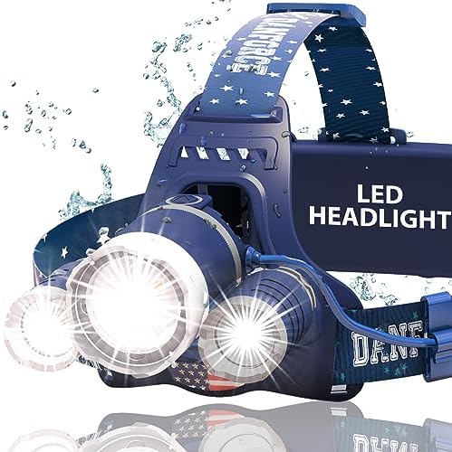 DanForce Bright LED Headlamp – American Made Head Flashlight – 3 Cree® LEDs, 4 Modes, 6000 Lumens, Rechargeable Batteries – Sweat-Resistant Band – Dust and Waterproof + FREE Lenses by , (Haki)
