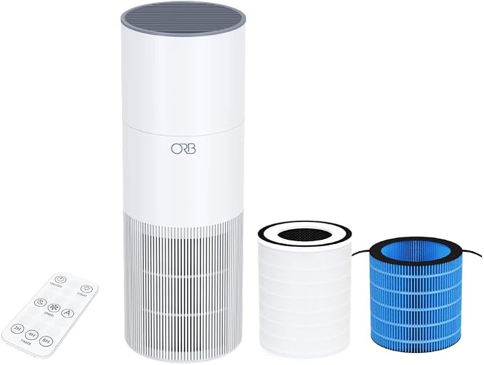 ORB 2-in-1 Air Purifier & Humidifier Combo for Bedroom – HEPA Filter, Quiet, Auto Mode, No Mist, Removes Dust Smoke Odors Pet Dander, Top Fill, Covers 500 Sq Ft