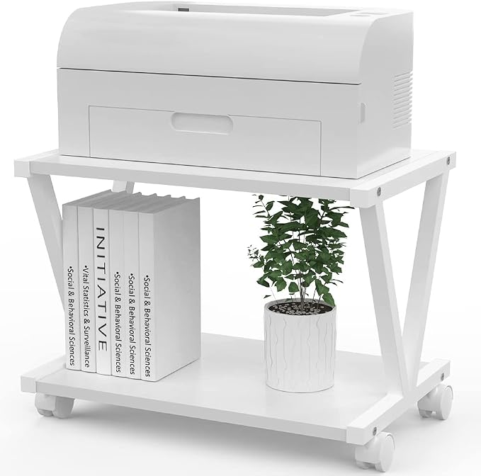 VEDECASA Retro Desktop Printer Stand 2 Double Tiers Wood Printer Shelf Rustic