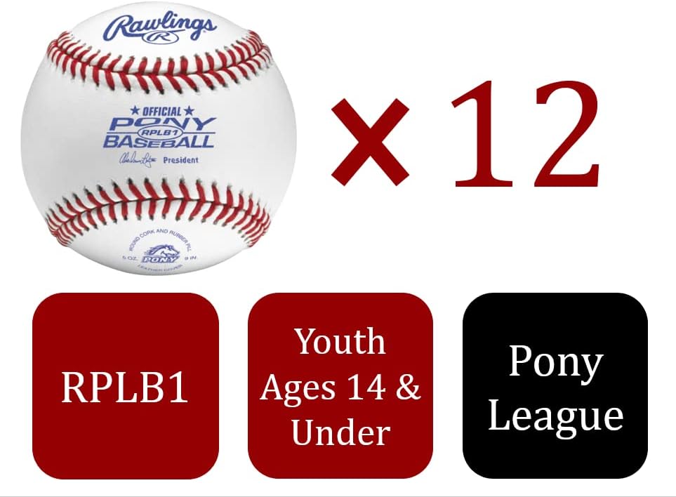 Rawlings Pony League Baseballs - Competition Grade RPLB1 for Youth 14U | Multiple Count Options