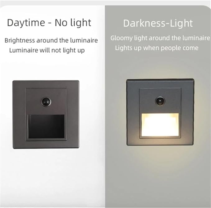 Infrared Motion Sensor Stair Lights Indoor Outdoor Stair Step Wall Lamp 3W Recessed LED Step Light Staircase Bedroom Decoration(Motion Sensor White)