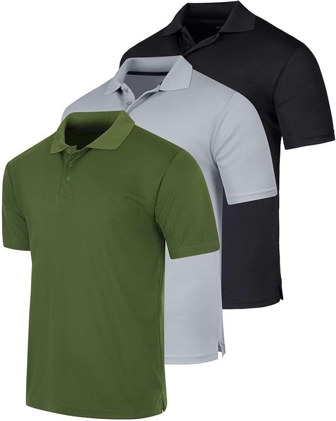 Real Essentials 3 Pack: Men's Quick-Dry Short Sleeve Athletic Performance Polo Shirt (Available in Big & Tall)