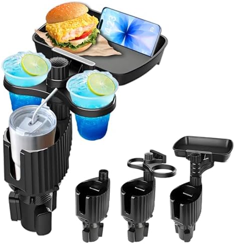 Car Cup Holder Tray - 4-in-1 Universal Car Cup Holder Expander with Snack Table and 3 Drink Mount for Automotive Road Trip, Driver and Front Passenger Organizer for Trucks, SUVs, Minivans
