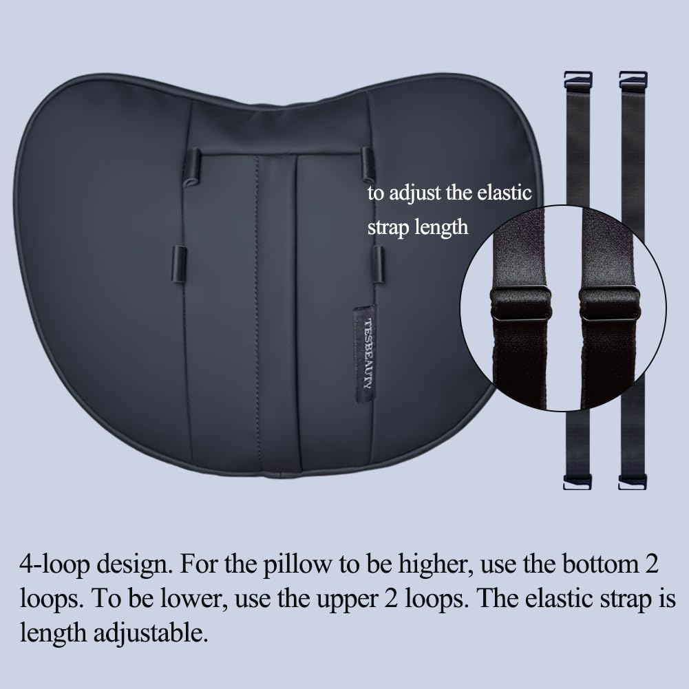 Adjustable Headrest Neck Pillow 2-Pack for Tesla Y/3/S/X/Cybertruck, Black Leather, Under 5'7"