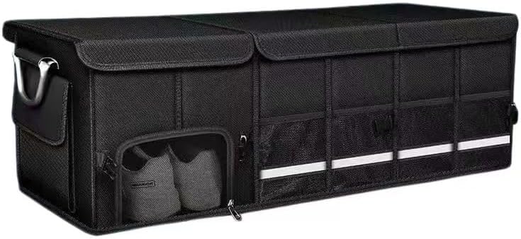 Trunk Organizer with Dedicated Shoe Compartment, Foldable Car Storage Organizer for SUV Sedan, Sturdy Automotive Organizer for Car Accessories Tools Sundries Black (XX-Large)