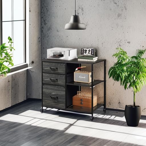 DEVAISE 3 Drawer File Cabinet, Mobile Filing Cabinet Rolling Printer Stand