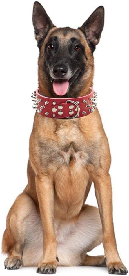 Serijoars Spiked Studded Dog Collar, PU Leather Dog Collar, Adjustable Pet Collars for Medium or Large Breed Pet (M, Black1)