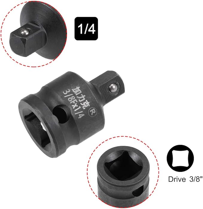 uxcell 3/8" Drive (Female) x 1/4" (Male) Impact Socket Reducer for Use with Air Impact Drivers, Breaker Bars, Ratchets, CR-MO Steel