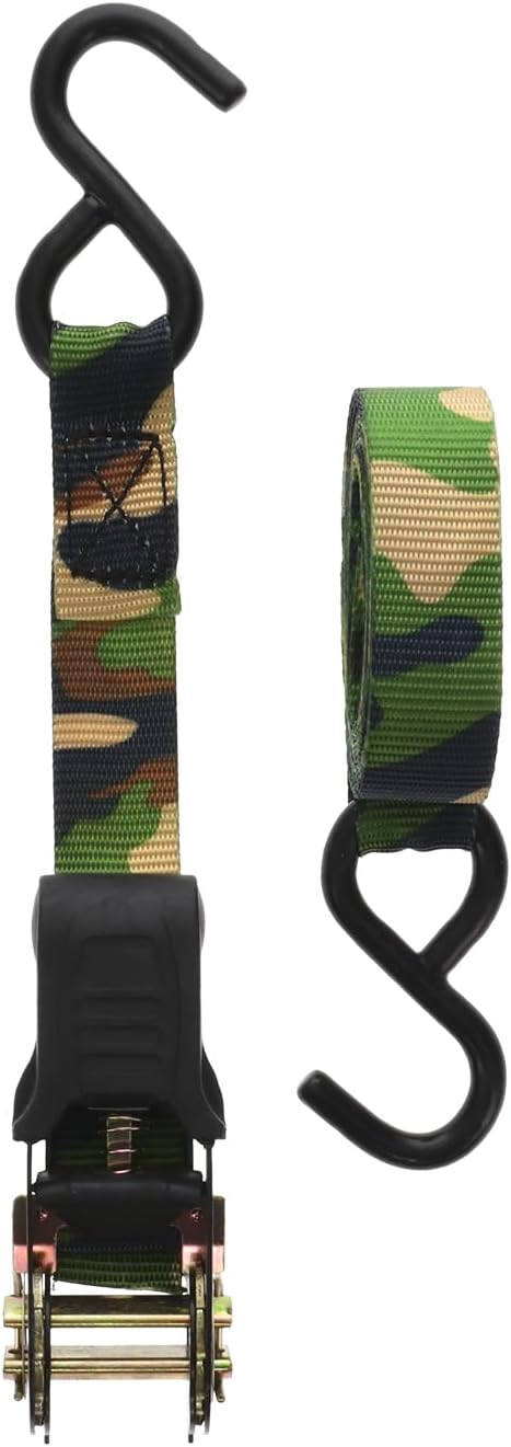 HME Durable Reliable Versatile Weather-Resistant Camouflage Ratchet 1500 lb Capacity 1' x 8' Tie-Down Straps - 2 Pack