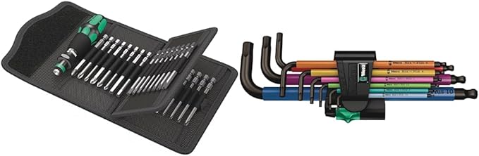Wera - 5059297001 Kraftform Kompakt 62 Bitholding Screwdriver and Pouch Set, 33-Pieces & Tools 05073593001 950 SPKL/9 SM N SB Long ARM HEX Key Set, One Size, Multi