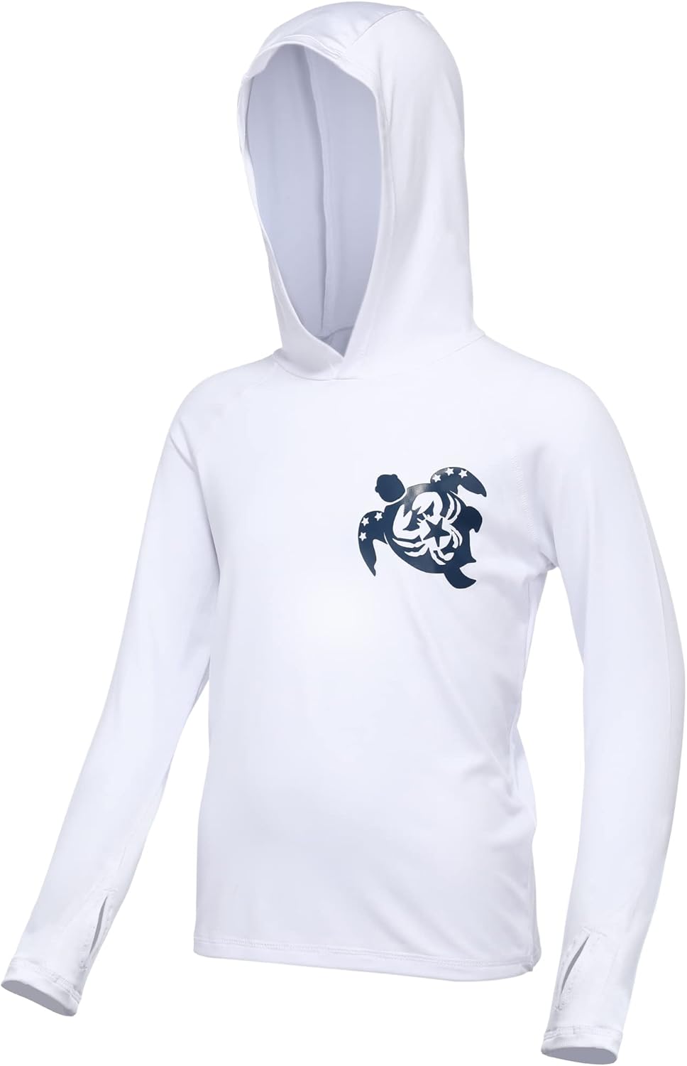 Skiennix Kids Fishing Shirts - Lightweight UV Protection Long Sleeve Hoodies for Boys | White