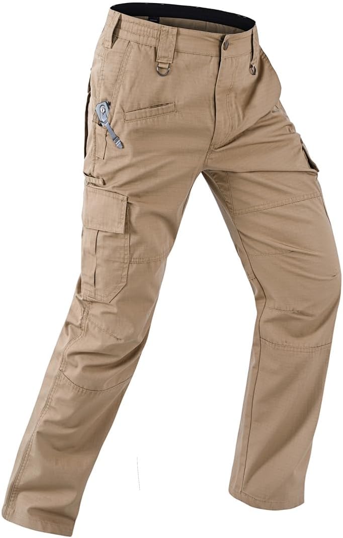 Skiennix Men's Tactical Cargo Pants - Water Resistant, Breathable, 8 Pockets, Elastic Waist