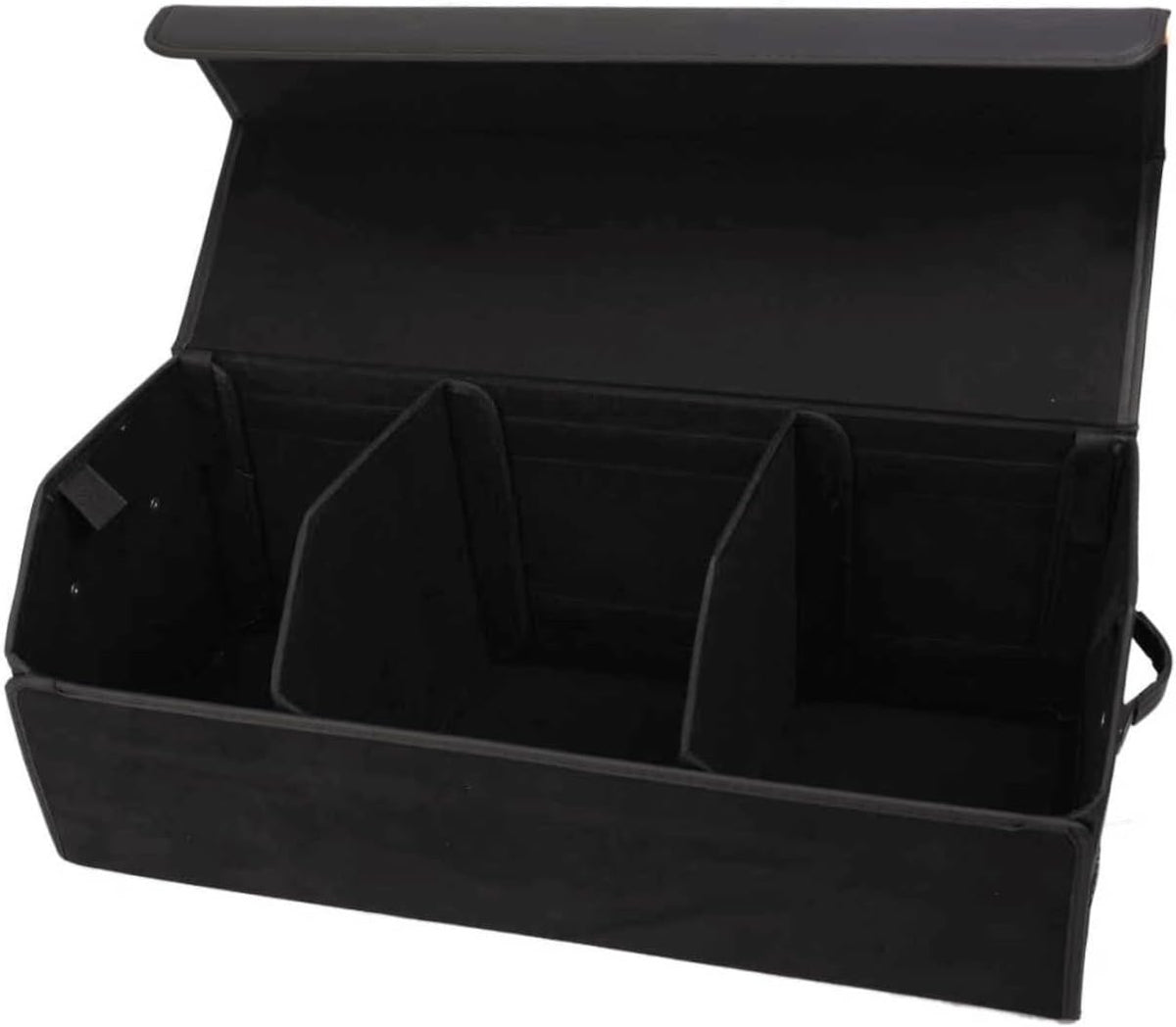 Car Organizers for Trunk for Suv Sedan, Leather Storage Box,Extra Large,Magnetic Lid,Collapsible and Adjustable, Collapsible Suede velvet， Black