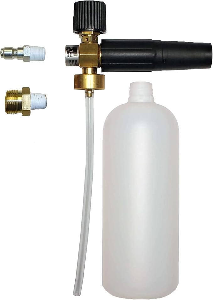 MTM Hydro Foam Cannon Pressure Washer Attachment for Cleaning Vehicles, Pole Barns, House Wash, Siding, Fences, Sidewalk, Roofs and More, Made in Italy, Adjustable with 32 oz. Bottle Commercial Grade