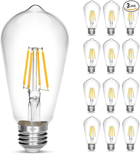 Vintage Edison Bulb 4W,Equivalent 40W Incandescent,ST18 Antique LED Filament Bulbs,Non Dimmable Daylight White 4000K,E26 Led Bulb,Pack of 12