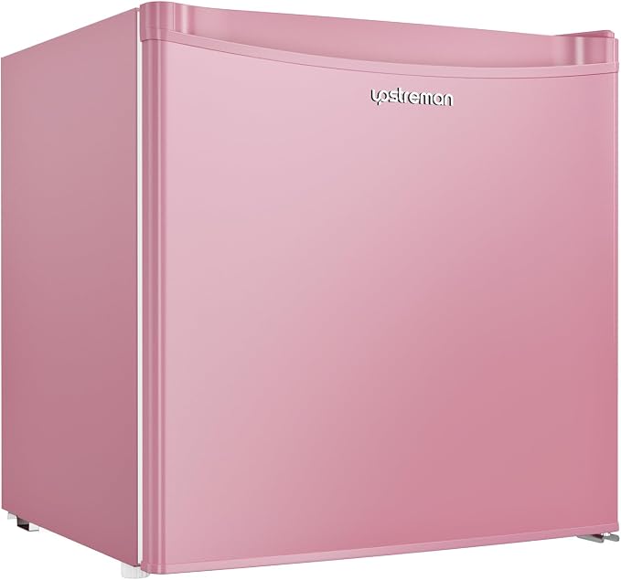 Upstreman 1.7 Cu.ft Mini Fridge with Freezer, Pink-FR17 | Dorm Essentials, Adjustable Thermostat, Energy Saving, Low Noise, Compact Refrigerator for Dorm, Office, Bedroom