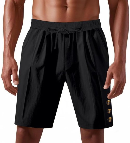 DMOYALA Men's Linen Shorts - Elastic Waist & Drawstring | Casual Summer Beach Bermuda Shorts with Pockets