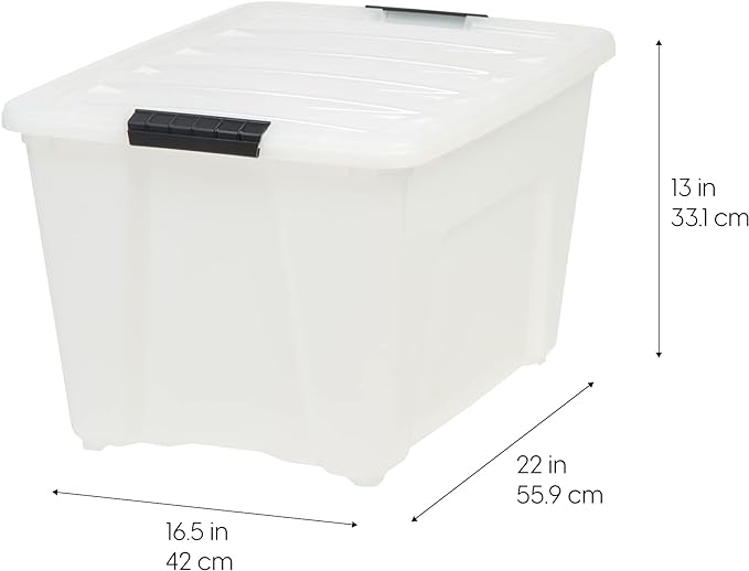 IRIS USA 54 Quart Stackable Plastic Storage Bins with Lids and Latching Buckles, 6 Pack - Pearl, Containers with Lids and Latches, Durable Nestable Closet, Garage, Totes, Tubs Boxes Organizing