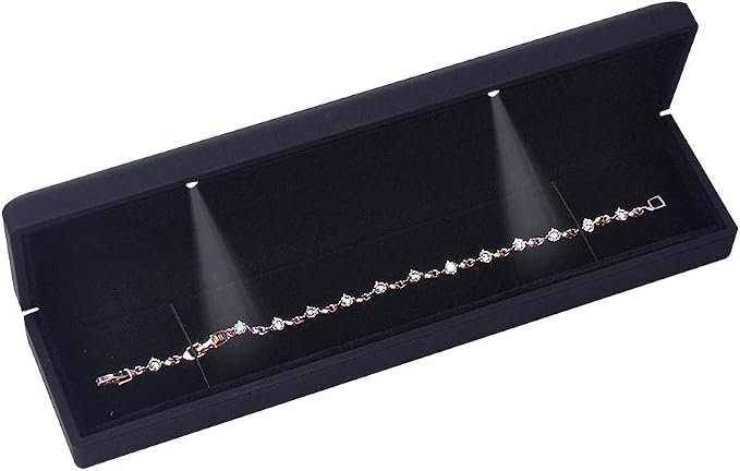 iSuperb LED Light Black Necklace Chain Bracelet Display Case Jewelry Storage