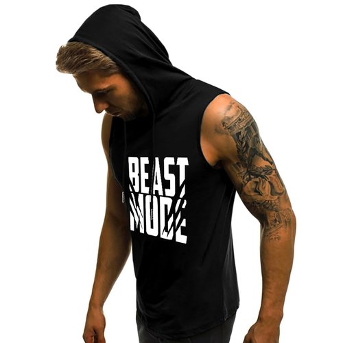Babioboa Men's Workout Hooded Tank Tops Sleeveless Gym Hoodies Bodybuilding Muscle Shirts(Black Letter,X-Large)