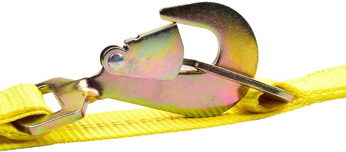 Stay There Axle Tie Down Combo Strap with Snap Hook Ratchet - 2 Inch x 114 Inch - 4 Pack - Classic Yellow - 10000lb Guaranteed Break Strength
