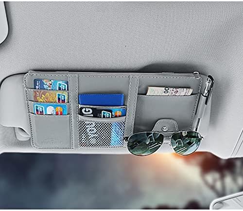 JEYODA Car Sun Visor Organizer Auto Car Visor Pocket and Interior Accessories Car Storage Organizer with Multi-Pocket Net Zippers (Style 1-Gray),Model: 1942