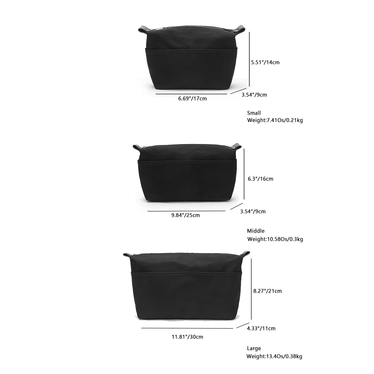 Insert Storage Bag Purse Organizer and Cosmetic Travel Bags for Women Makeup Bag with Compartments Three Sizes Cotton Canvas built-in compartments functiona and fashionable