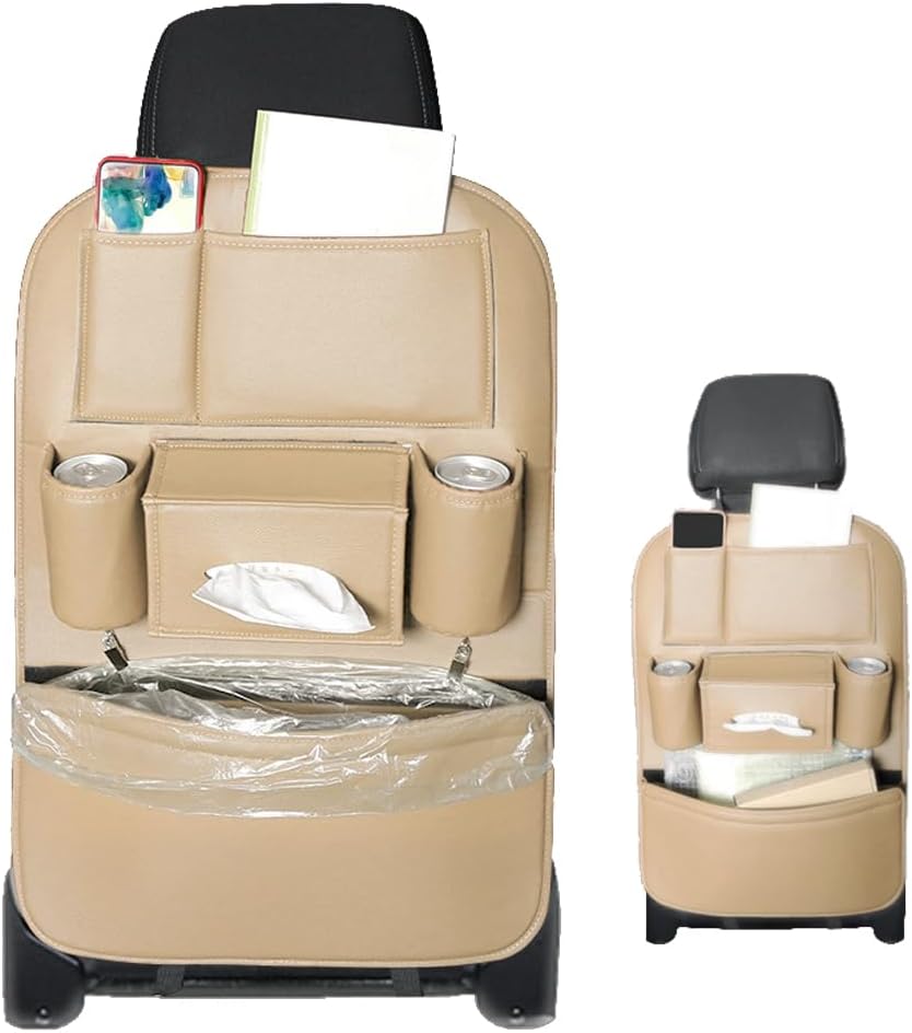 1PCS Car Backseat Organizer Seat Back Protectors Kick Mats, PU Leather Car Storage Organizer Hanging Bag with Car Tissue Holder Kids Toys Storage Car Accessories (Gray)