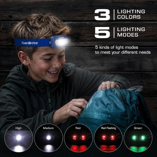 EverBrite Headlamp, 300 Lumens LED Head Lamp for Kids & Adults, Red Light