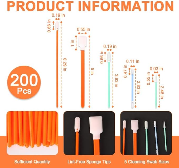 250 Pcs Foam Cleaning Swab Kit 5 Types Lint-Free Foam Swab Sticks