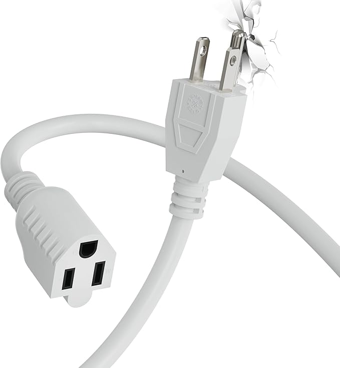 PLUGTUL 3 FT Extension Cord, Short Power Cord, White Indoor/Outdoor 16 Gauge 3 Prong Grounded Wire ETL Listed, 13A 1625W 125V SJTW