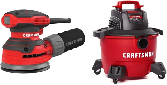 CRAFTSMAN 5" Random Orbit Sander with 6 Gallon 3.5 Peak HP Wet/Dry Vac, Portable Shop Vacuum (CMEW231 & CMXEVBE17584)