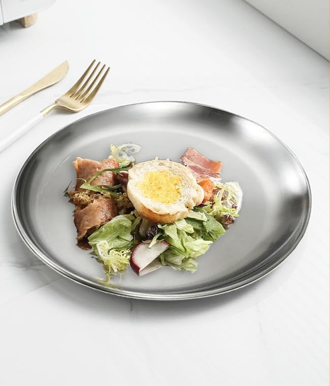 Skiennix 304 Stainless Steel Western Food Plate - Durable BBQ & Dessert Buffet Plate | Silver