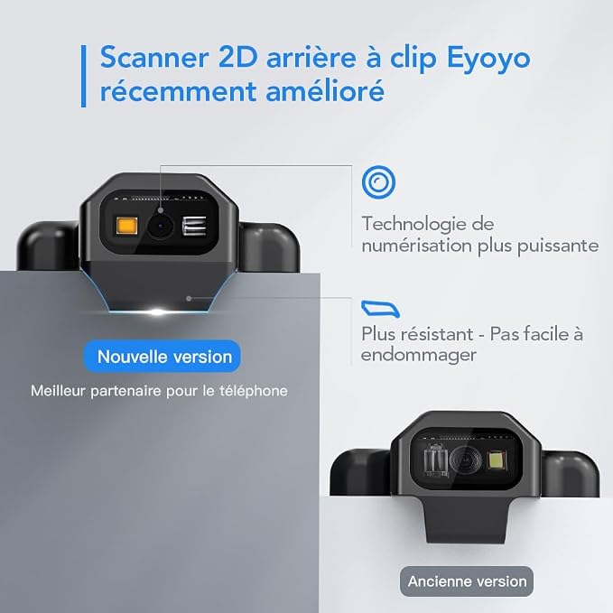 Eyoyo Bluetooth Back Clip Phone Barcode Scanner, 1D 2D QR Wireless Bar Code